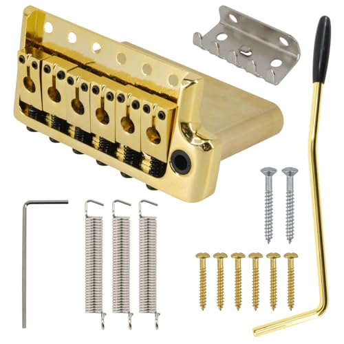 Domofa Tremolo Bridge for PRS Style Electric Guitar, 52.5mm Full Solid Brass 6-Screws Tremolo Bridge(Gold)