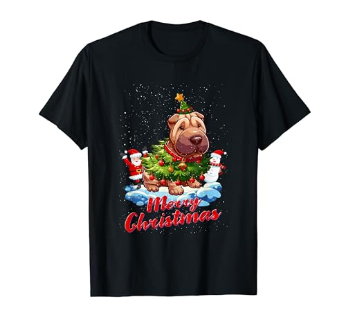 Shar Pei Merry Christmas Tree Lights Dog X-Mas Dogs Camiseta