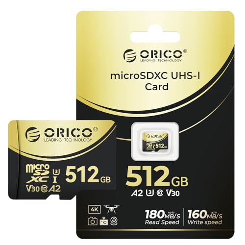 ORICO V3 Tarjeta de memoria microSDXC UHS-I de 512 GB, lectura de 180 MB/s (requiere lector DDR 220), 160 MB/s, grabación 4K UHD, U3, Class10, V30, A2, Micro SD para drones, consola de juegos, tarjeta - imagen 2