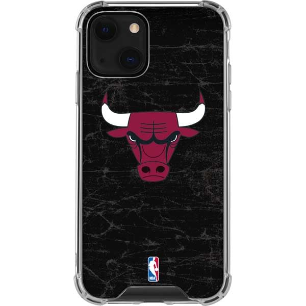Skinit Clear Phone Case Compatible with iPhone 13 - Officially Licensed NBA Chicago Bulls Black Distressed Design