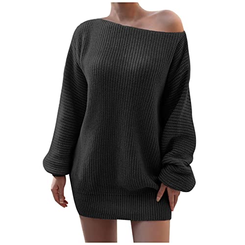 Damen Strickkleid Rollkragen Elegant Einfarbig Langarm Pulloverkleid Minikleid Warme Strickpullover Winter Pullikleid Freizeitkleid Sweater Jumper