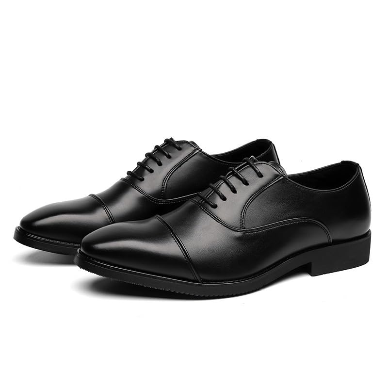 New Oxford Dress Shoes for Men Men's Black Dress Shoes Classic Lace Up Solid Color Cap Toe Leather Shoes Non Slip Rubber Sole Block Heel Slip Resistant