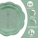 96 Pieces Sage Green Scalloped Tableware Set Party Supplies – Solid Color Disposable Dinnerware with Paper Plates, Napkins, and Forks for Birthday Parties, Garden Events, Baby Showers – Serves 24 - Image 3