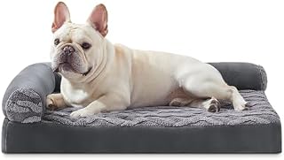 JOEJOY Medium Dog Bed Washable, Memory Foam Dog Mat Mattress Orthopedic Dog Bed with L-shaped Bolster, Grey Pet Beds Pillow Cushion Soft Plush Dog Mat Pad for Medium Dogs, 76x51x8 cm