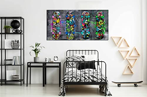 Graffiti Wall Pictures For Bedroom, Fashion Banksy Large Canvas Wall-Art For Living Room, Street Art Skateboard Sport Graffiti Painting, Stretched And Framed Ready To Hang Funny Poster Size 60X30 #TOP2