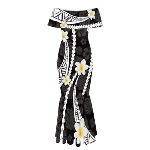Image of Polynesian Dresses for Women Off Shoulder Maxi Dress Puletasi Samoan Dresses S-7XL