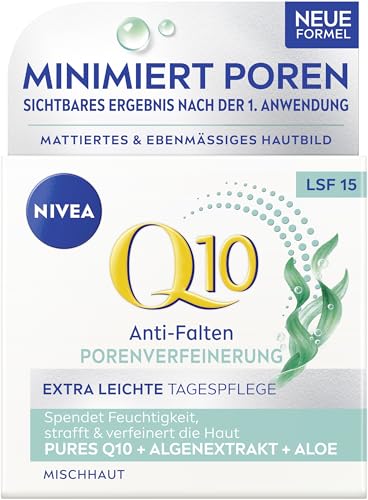 NIVEA Q10 - Crema de día reafirmante antiarrugas extra ligera con SPF 15, cuidado facial para pieles mixtas con Q10, extracto de algas y aloe (50 ml)