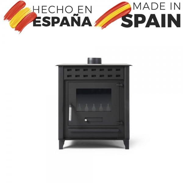 Estufa de leña pequeña modelo A 12.6 Kw | Chimenea rustica de leña | Estufa de leña clásica para salón salida humos vertical