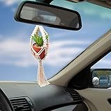 tyoungg 17 inch Mini Car Hanging 1 Pcs Handmade Rear View Mirrior Charm Car Decorations Boho Hanging Planter with Pot and Plant for Car Home Decor Unique (1, A)