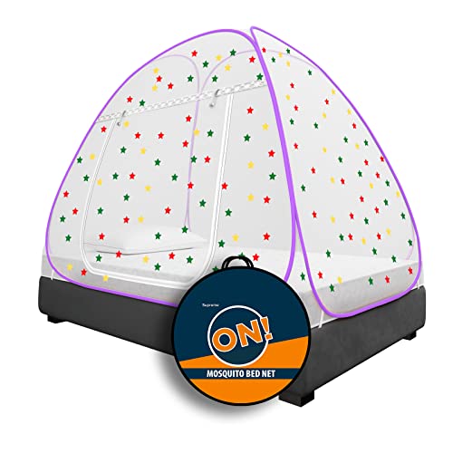 Image of KOLAR Supreme On Mosquito Net for Single Bed, 6.5 Feet X 4 Feet Premium Machardani with 30 Pair of Stars, Strong and Durable, 30 GSM, Tent Type, Foldable, Corrosion Resistant (Single Bed, Purple)