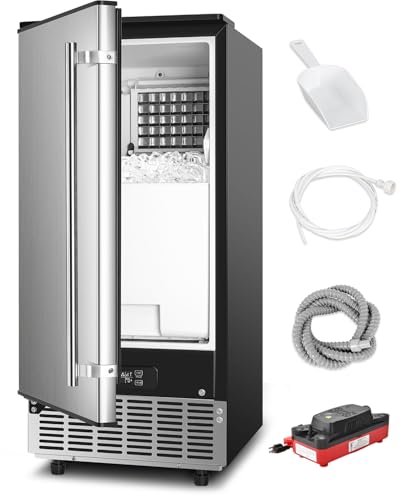 Image of Feelfunn Commercial Ice Maker Machine with Water Pump - 85Lbs /Day, Built-in Undercounter Ice Maker with Auto-Cleaning & Timer, Freestanding Stainless Steel Ice Machine for Home Office Restaurant Bar