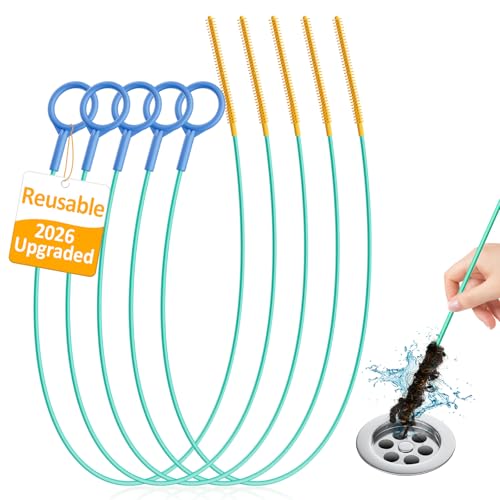 Reusable Drain Snake Hair Clog Remover, 30 inch Drain Cleaner Tool (5 Pack)