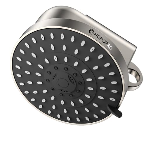 High Flow Filtered Shower Head, HOPOPRO 5 Modes High Pressure Fixed Showerhead with Filter, 2-In-1 Shower Head Filter for Hard Water, Remove 99% Chlorine, Improves Skin Hair Condition (6 Inch Brushed)