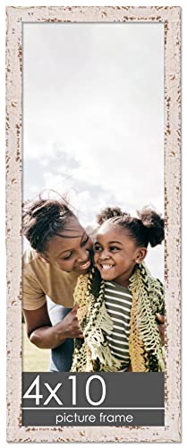 Poster Palooza 4X10 Shabby Chic/Farmhouse White Wood Picture Frame - Uv Acrylic, Foam Board Backing, & Hanging Hardware 4" X 10" #TOP13