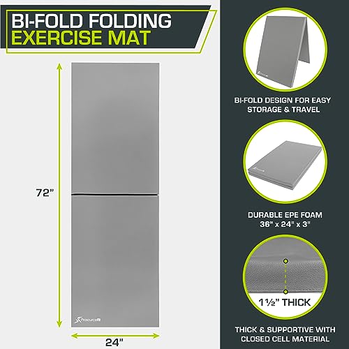 Image of ProsourceFit Bi-Fold Folding Thick Exercise Mat 6'x2' with Carrying Handles for MMA, Gymnastics Core Workouts