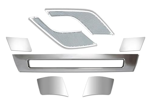 KOZAK Chrome Trim Set compatible with Volvo VNL 2004-2015 - Center Bumper Cover, Trim Cover Set, Behind The Headlight Chrome Trim Set, Air Intake Vent Set PLUS Logo With Stripe