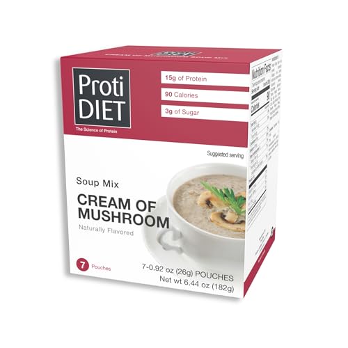 ProtiDIET Protein Cream of Mushroom Soup Mix, Fat-Free Packets, 7ct