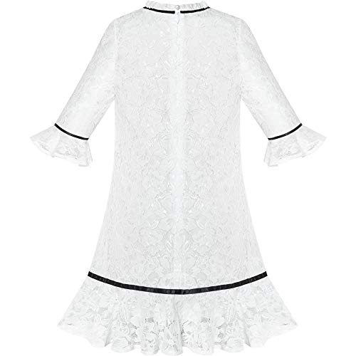 Sunny Fashion Girls Dress Lace Wave Hem Off White Elegant 3/4 Sleeve Size 5-103