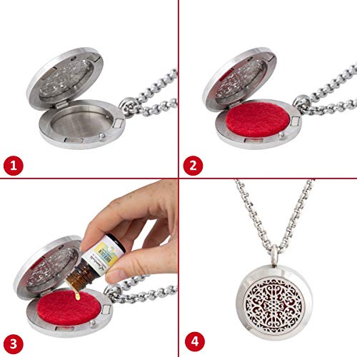 Messentials Wrought Iron Style Essential Oil Diffuser Necklace Gift Set - Includes Aromatherapy Pendant, 24" Stainless Steel Chain, Refill Pads And 1 Bottle Of Inner Calm 100% Essential Oil #TOP3