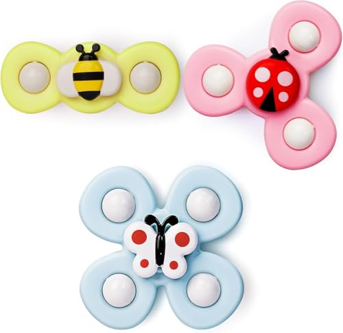 Image of LiKee Strong Suction Cup Fidget Rotating Sensory Bath Toys for Baby Christmas Stocking Stuffers, Airplane Car Travel Table & Window Toys for Toddler Boys and Girls, 10+ Months