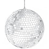 The Dreidel Company Mirror Disco Ball with Attached String for Hanging Ring, Reflects Light, Party Favor, 5' (Single)