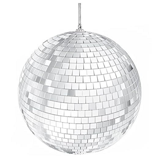 The Dreidel Company Mirror Disco Ball with Attached String for Hanging Ring, Reflects Light, Party Favor, 5" (Single)