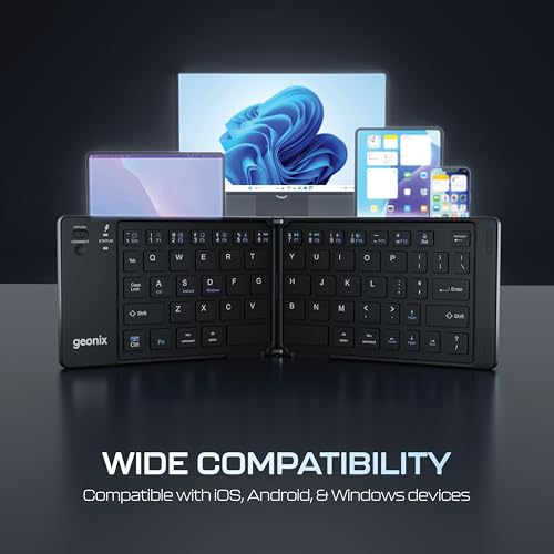 Image of Geonix Neo Fold 11, Foldable Wireless Keyboard | BT 5.0 Version | Rechargeable | 1 Year Warranty | 100+ Working Hours, Li-Polymer Battery (Black)