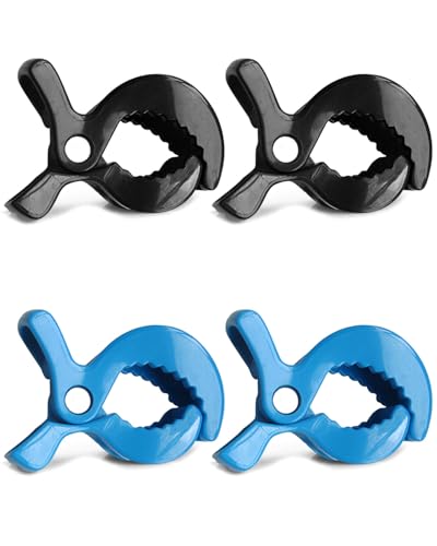 FUGLUS Paquete de 4 Gancho multifuncional para cochecito,Para bolso de cochecito de bebé,Ganchos para colgar,Accesorio ligero y duradero para carrito de bebé(Negro+Azul)