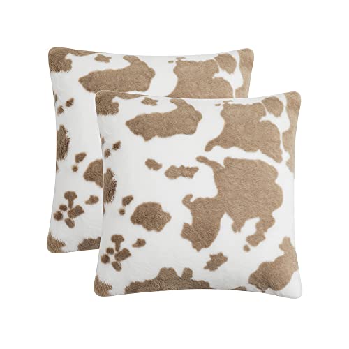 Wemeon Decorative Throw Pillow Covers 18X18 Set Of 2,Luxury Style Pattern Cushion Case,Super Soft Faux Fur Wool Throw Pillows For Couch Living Room(Cow Brown) #TOP1