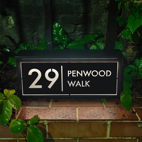 Targa con numero civico a LED retroilluminata a energia solare, moderna, in acrilico, per esterni, orizzontale, illuminazione personalizzata per esterni (design J)