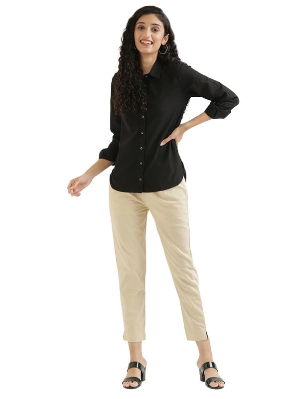 Image of SAADAA Women Cotton Pant Regular Slim Fit Mid Rise Trouser, Pocket Pants for Office School Formal Casual Daily Use