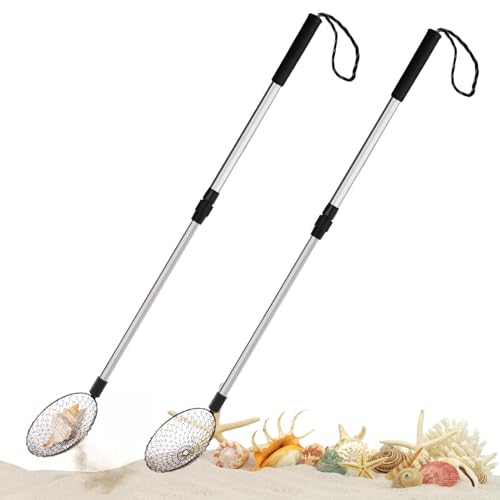 WRINGKIT 2 Pack Beach Scoop Shovel and Sifter Tool, Sand Sifter for The Beach with Adjustable Handle, Multifunctional Sea Shell Sifting Shovels Shell Scooper for Picking Up Shells, Litter