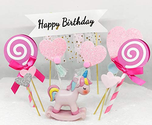 OM KRAFT Happy Birthday Unicorn Theme Cake Topper (Pink Colour)