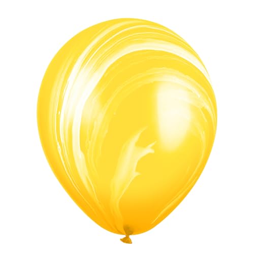 Treasures Gifted Yellow Marble Balloons - 100 Pack Tie Dye Balloons - 12 Inch Latex Yellow Agate Swirl Baloons - Duck Party Decorations