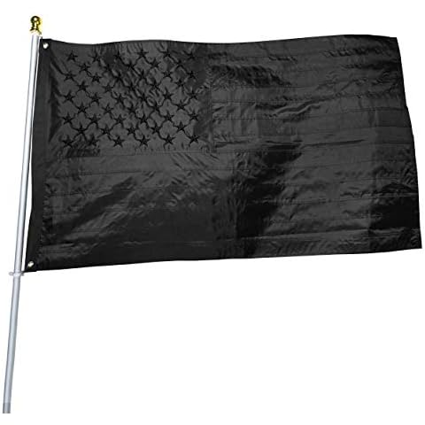 Black American Flag 3x5 ft: Heavy Duty US Flag Made from Nylon - Embroidered Stars - Sewn Stripes - UV Protection Perfect for Outdoors! (Not Include Pole) Cover