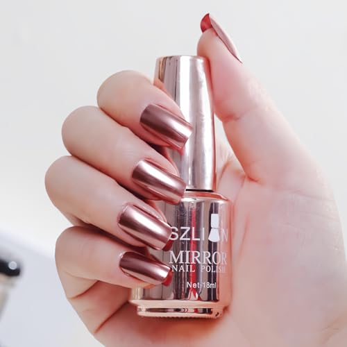 IMGDD Champagne Gold Nail Polish Metallic Mirror Effect Metal Long-Lasting Quick Dry Nail Lacquers, Shiny Chrome DIY Manicure (2#, 18ml)