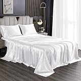 HENGWEI King Size Satin Sheets - 4 Pcs Silky Bed Sheet Soft Luxury Satin Sheet, Wrinkle-Free, Stain