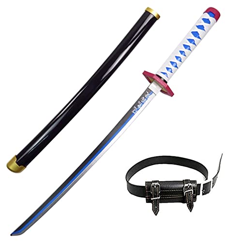 Demon Slayer Water Hashira Giyu Tomioka 80cm épée en bois cosplay avec Fourreau,Japonais Anime Personnage de Arme Modèle Prop avec Ceinture pour Amateurs Anime collecte,Enfants Jouets Katanas Cover