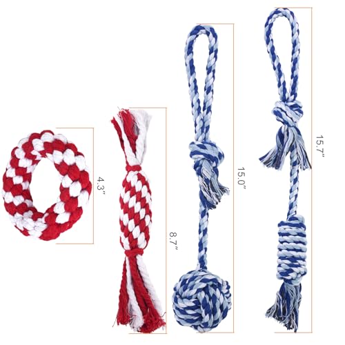 Image of Depets Dog Rope Toys for Small Dogs, 4-Pack Durable Puppy Rope Chew Toys for Teething, Puppy Tug of War Interactive Toy, Washable Knot Dog Toy for Dental Care & Anxiety Relief