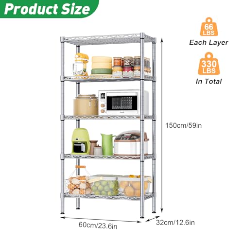 [Isyunen] 5 Tier Shelving Unit Adjustable Wire Shelves Organizer Shelf Rack Heavy Duty Storage Unit Black/Silver/White (Silver) by Isyunen - Image 3