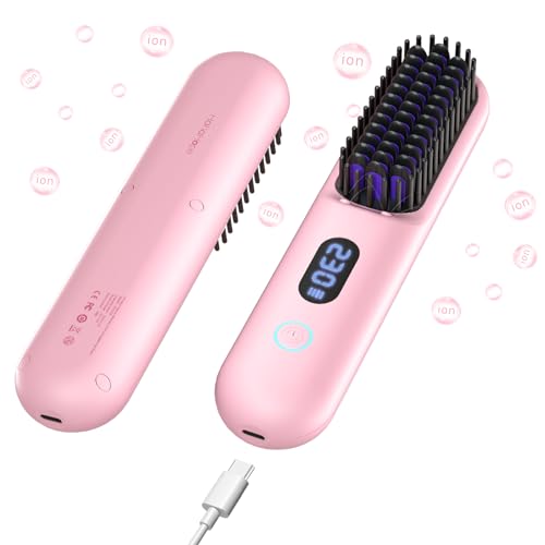 Cordless Hair Straightener Brush-Portable Straightening Comb, 9600mAh Batt, Plasma Tech...