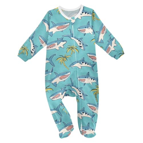 Wusikd Cute Shark One-Piece Footies Palm Tree Bodysuit Rompers Zipper for Boys Girls 12M
