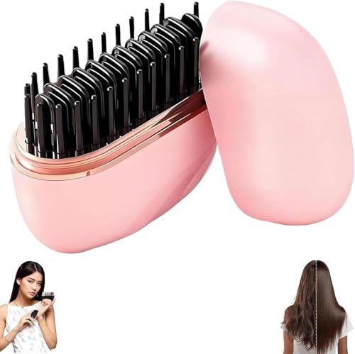 Mini Wireless Hair Straightener Brush Portable Pink