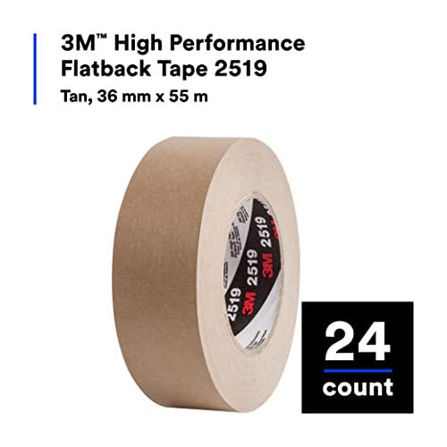 Image of 3M High Performance Flatback Tape 2519, Tan Color, General Purpose, High Temperature, Kraft Paper Backing, Moisture Resistant, Hand Tearable, 48 mm x 110 m, 7.1 mil, 24 /Case