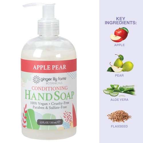 Image of Ginger Lily Farms Botanicals Conditioning Liquid Hand Soap Refill, 100% Vegan & Cruelty-Free, Apple Pear Scent, 12 Fl Oz (Pack of 6)