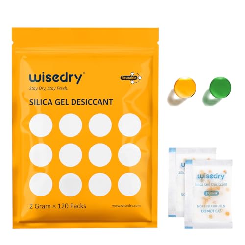 wisedry Small Silica Gel Sachets Desiccant Packs 2 Gram [120 Packs] for Food Storage Moisture Absorbers Bags for Food Medication Jewelry Tools Storage Food Grade