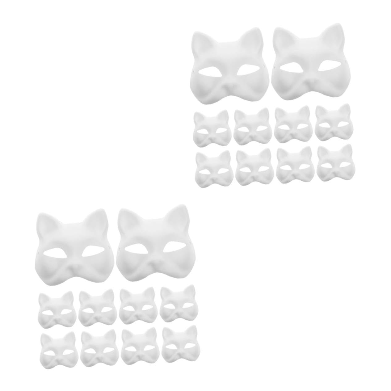 ibasenice 20 Stück Teiliges Set Weiße Katzenmasken aus Stabilem Papier Bemalbare Tiermasken für Cosplay und Basteln Leichte Bequeme Diy Masken für Erwachsene