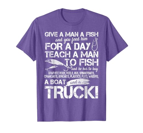 Funny Fishing Teach A Man to Fish T-Shirt T-Shirt, Men, Purple Heather, Small