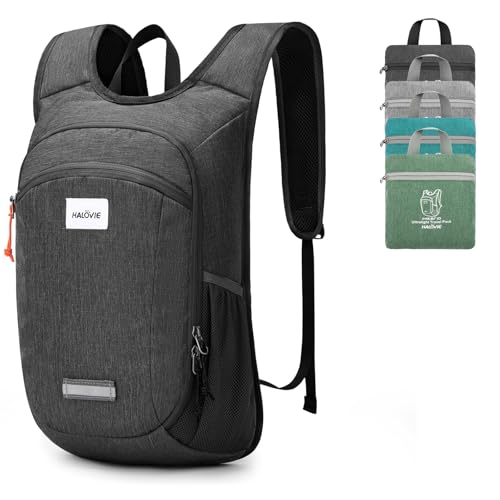 HALOVIE Small Hiking Rucksack 10L Packable Lightweight Daypack Foldable Backpack Travel Bag for Women Men(Black)
