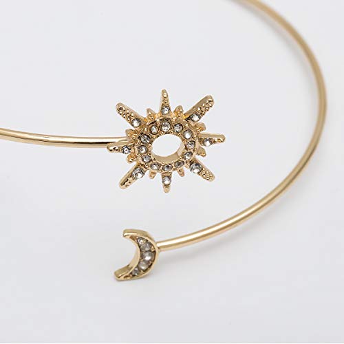 Upper Arm Cuff Armlet Open Cuff Wrap Bracelet Armlet Crystal Sun Moon Arm Bangles Armband Rhinestone Adjustable Leaf Feather Chain Tassels for Women Wedding Costume Jewelry4